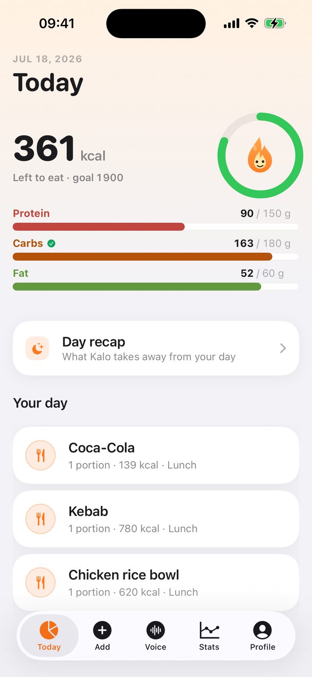 KaloTrack home screen